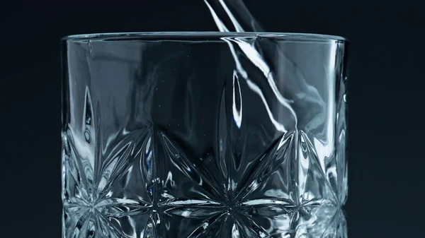 Closeup Water Pouring Glass Splashing Dark Background Crystal Fresh Liquid — Stockfoto
