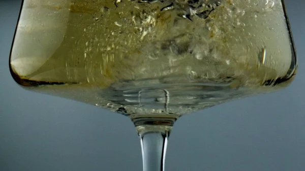 Sparkling Wine Bubbles Glass Closeup Diverse Air Blobs Rising Splashing — 스톡 사진