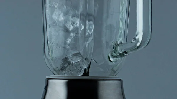 Ice Cubes Container Falling Closeup Cocktail Blender Filling Iced Chunks — Stockfoto