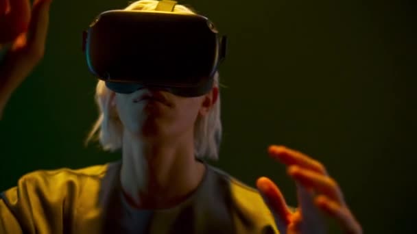Young Man Touching Playing Virtual World Game Closeup Focused Gamer – stockvideo