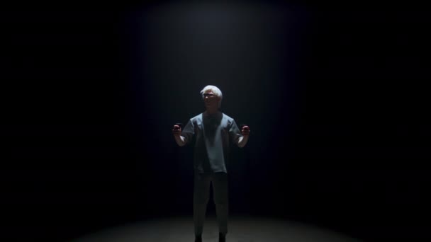 Guy Using Virtual Reality Controllers Headset Dark Room Futuristic Man — Stockvideo