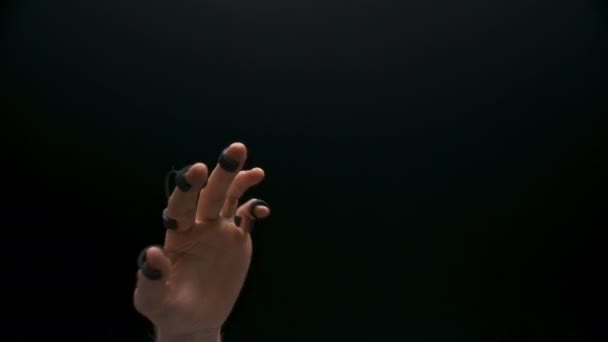 Сенсорні Руки Торкаються Метаверсальної Симуляції Невідомий Гравець Взаємодіє Футуристичною Технологією — стокове відео
