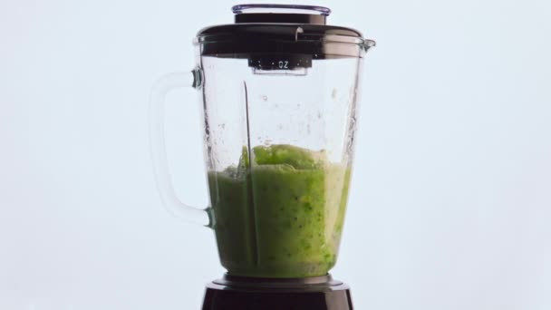 Blending Green Vegetable Smoothie Electric Mixer Close Fresh Organic Blend — Stock Video