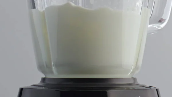 Electric Blender Whip Fresh Milk Super Slow Motion Closeup Organic — Stock Photo, Image