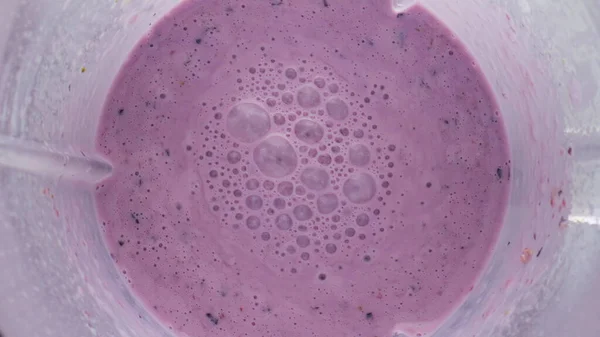 Mixed Fresh Berry Smoothie Blender Bowl Close Top View Swirling — Stock Photo, Image