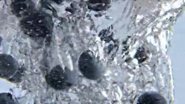 Σκούρα Μούρα Πετάνε Ποτήρια Νερό Από Δίνη Από Κοντά Απεξάρτηση — Αρχείο Βίντεο