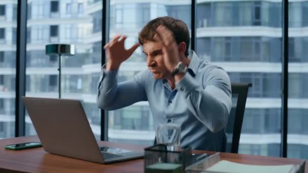 Furious Boss Pounding Table Closeup Stressed Businessman Feeling Nervous Mistakes — Stock Video