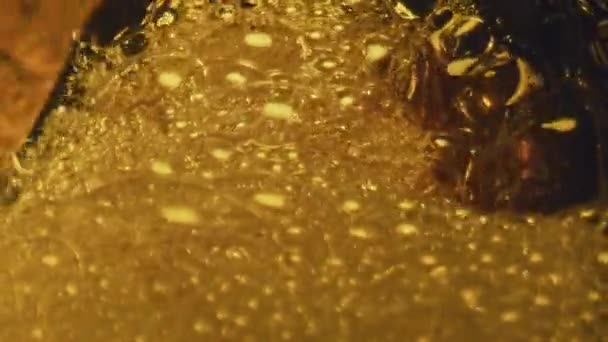 Foamy Jet Pouring Glassware Closeup Unfiltered Fresh Lager Beer Filling — Stock Video