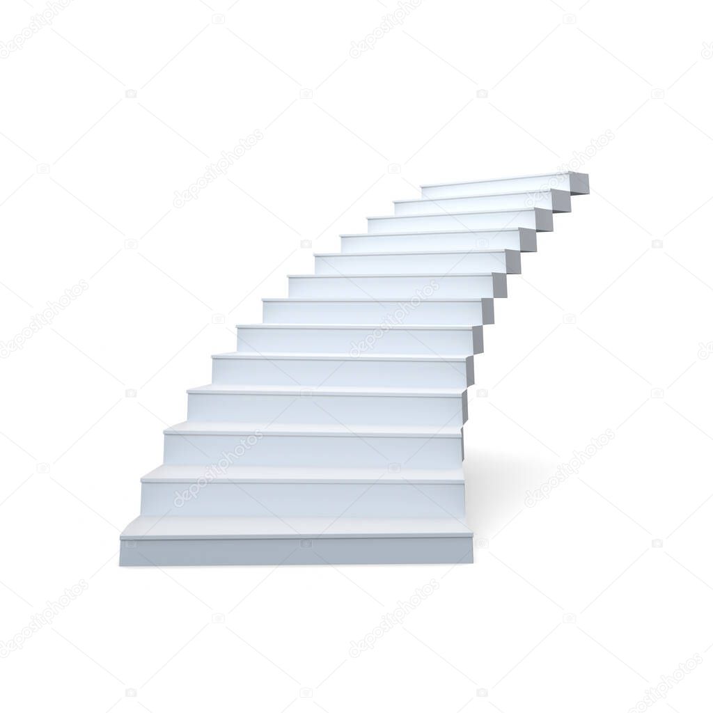 White curve stairs isolate on white background 3d rendering