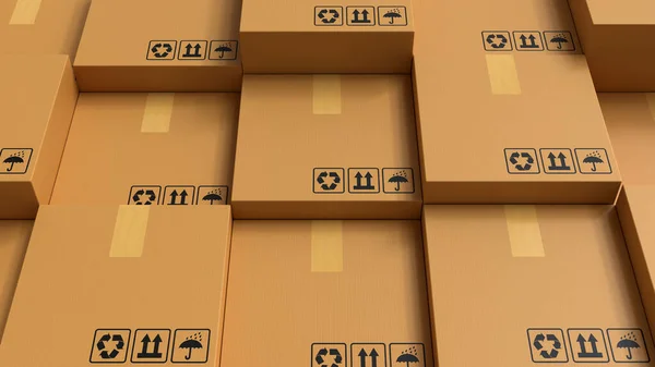 Tumpukan Kotak Kardus Terlihat Dari Dekat Toko Gudang Distribusi Untuk — Stok Foto