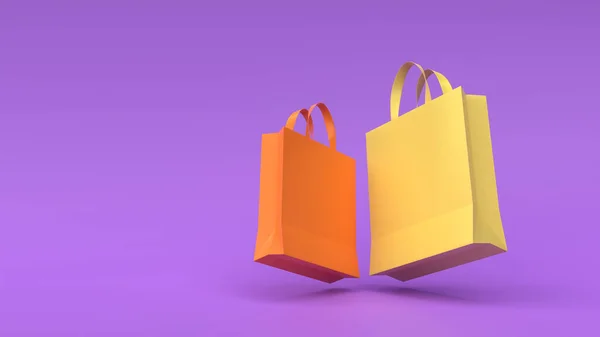 彩色纸购物袋紫色背景网上购物理念3D渲染 免版税图库图片