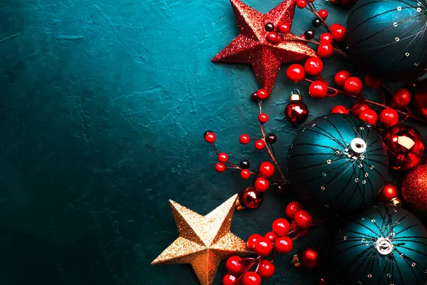 Fundo Azul Natal Ano Novo Com Bolas Natal Azuis Bagas — Fotografia de Stock