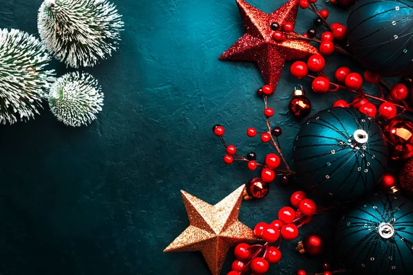 Fundo Azul Natal Ano Novo Com Bolas Natal Azuis Bagas — Fotografia de Stock