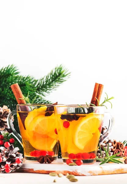 Winter Hot Tea Lemon Cranberries Herbs Spices Christmas New Year — Stock Photo, Image