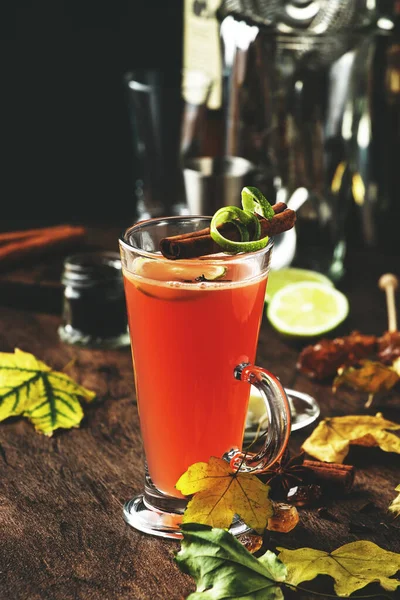 Rum Caldo Imburrato Cocktail Riscaldante Invernale Con Succo Mela Rum — Foto Stock