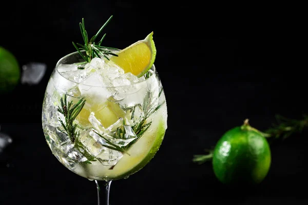 Gin Tonic Alcoholic Cocktail Drink Dry Gin Rosemary Tonic Lime — Stock Photo, Image