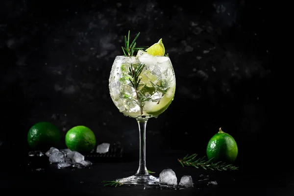 Gin Tonic Alcoholic Cocktail Drink Dry Gin Rosemary Tonic Lime — Stock Photo, Image