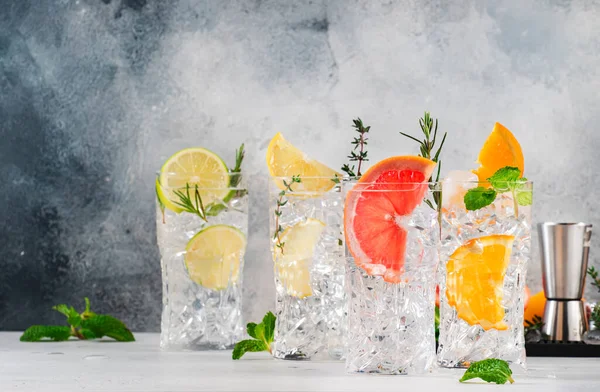 Set Cocktail Agrumi Tonici Gin Bevande Alcoliche Con Lime Limone — Foto Stock