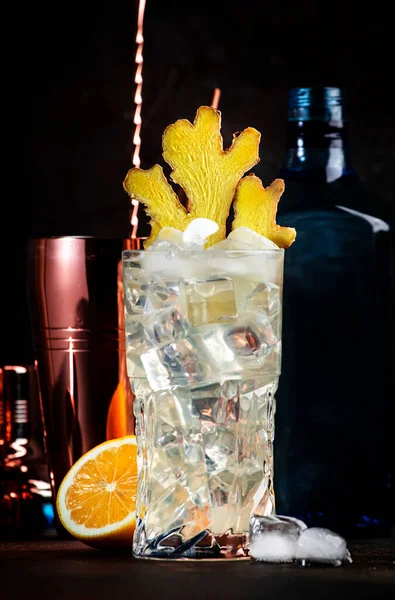 Gin Mula Alkoholhaltig Cocktail Med Torr Gin Citronsaft Läsk Lime Stockbild