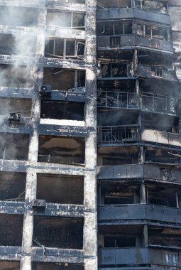 Topçu bombardımanından sonra Kyiv 'deki yüksek binalarda yanmış. Rusya 'nın Ukrayna' ya saldırısı