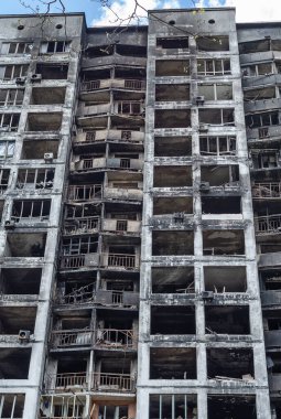 Damaged residential building in Kyiv after shelling by the Russian army. Russian aggression against Ukraine