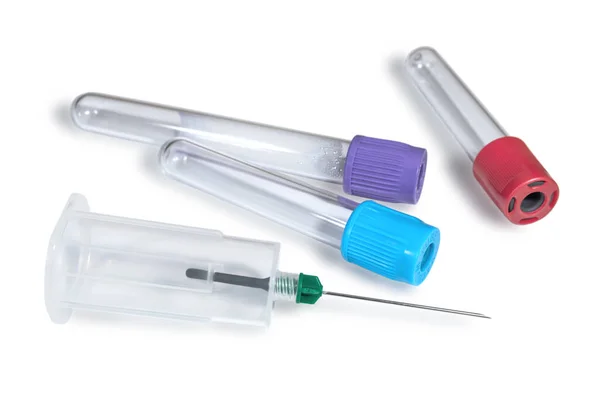 Vacutainer Blutentnahmesystem Mit Vakuumröhren Auf Weißem Hintergrund Gesundheitswesen Und Medizin — Stockfoto