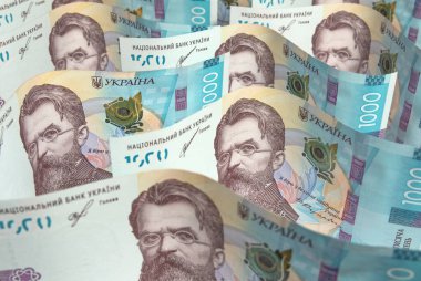The one thousand UIkrainian hryvnia banknotes. Money, business and finance