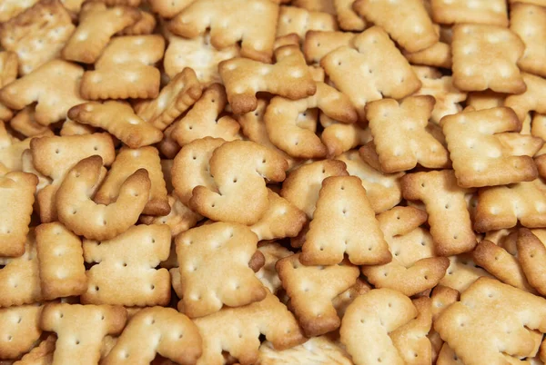 Crunchy crackers in the shape of the letters. Bakery products