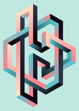 Isometric geometrik şekil soyut arkaplan modern sanat tarzı. Tasarım ögesi şablonu poster, arkaplan, yayın, broşür, broşür, broşür, broşür, illüstrasyon için kullanılabilir