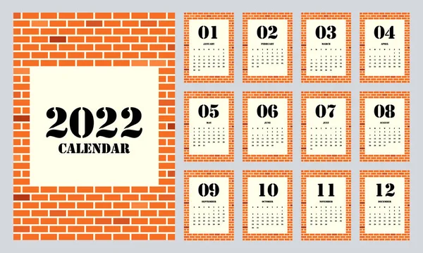 Projekt Szablonu Kalendarza 2022 Planer Miesięczny Wydruku Minimalny Płaski Styl — Wektor stockowy