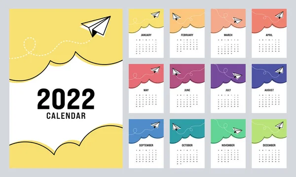 Projekt Szablonu Kalendarza 2022 Graficzny Miesięczny Planista Zarysem Płaszczyzny Papieru — Wektor stockowy