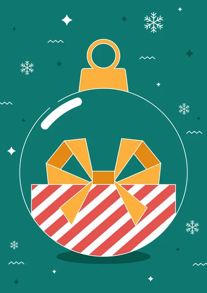 クリアボールフラットデザインスタイル内のギフトボックスとクリスマスのコンセプトの背景装飾 デザイン要素は グリーティングカード はがき パンフレット ベクトルイラストに使用することができます — ストックベクタ