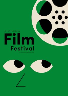 Sinema ve film poster tasarım şablonu ve retro film makarası. Arkaplan, pankart, broşür, broşür, broşür, broşür, baskı, yayın, vektör illüstrasyonu için kullanılabilir