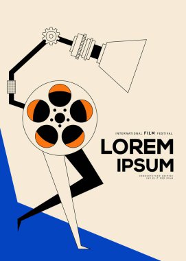 Klasik film kameralı film afişi tasarım şablonu. Arkaplan, pankart, broşür, broşür, broşür, broşür, baskı, yayın, vektör illüstrasyonu için kullanılabilir