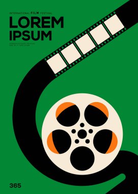 Film ve film afiş tasarım şablonu. Film makarası eski tarz. Arkaplan, pankart, broşür, broşür, broşür, broşür, baskı, yayın, vektör illüstrasyonu için kullanılabilir