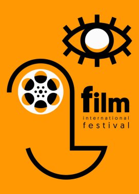 Film ve film afiş tasarım şablonu. Film makarası eski tarz. Arkaplan, pankart, broşür, broşür, broşür, broşür, baskı, yayın, vektör illüstrasyonu için kullanılabilir
