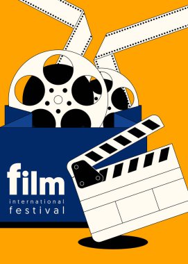 Film ve film poster tasarım şablonu arka plan vintage retro tarzı. Arkaplan, pankart, broşür, broşür, broşür, broşür, baskı, yayın, vektör illüstrasyonu için kullanılabilir