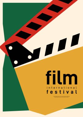 Film ve film afiş tasarım şablonu. Arkaplan, pankart, broşür, broşür, broşür, broşür, baskı, yayın, vektör illüstrasyonu için kullanılabilir