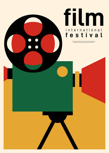 Шаблон дизайна фильма и плаката с винтажной камерой. Может быть использован для обратного отбрасывания, баннера, брошюры, листовки, листовки, печати, публикации, векторной иллюстрации