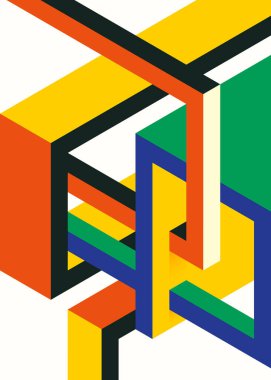 Isometric geometrik şekil soyut arkaplan modern sanat tarzı. Tasarım ögesi şablonu poster, arkaplan, yayın, broşür, broşür, broşür, broşür, illüstrasyon için kullanılabilir