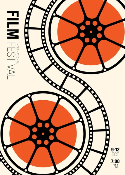 フィルムリール付きの映画や映画のポスターデザインテンプレートの背景 バナー パンフレット チラシ 出版物 ベクターイラストに使用できます — ストックベクタ