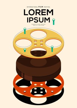 Klasik film makaralı bir poster tasarım şablonu. Arkaplan, pankart, broşür, broşür, broşür, broşür, baskı, yayın, vektör illüstrasyonu için kullanılabilir