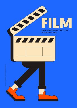 Movie poster design template background with clapperboard. Can be used for backdrop, banner, brochure, leaflet, flyer, print, publication, vector illustration clipart