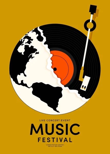 Müzik Posteri Tasarım Şablonu Arka Planında Vinil Plak Antika Eski — Stok Vektör