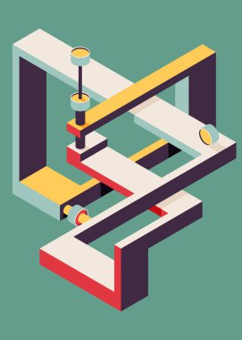 Soyut izometrik geometrik şekil modern sanat tarzı arka plan. Tasarım ögesi şablonu poster, arkaplan, yayın, broşür, broşür, broşür, broşür, illüstrasyon için kullanılabilir