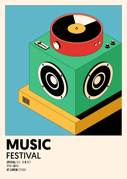 Plantilla Diseño Póster Musical Fondo Con Vinilo Vintage Estilo Retro — Vector de stock