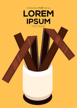 Klasik film şeritli film posteri tasarım şablonu. Arkaplan, pankart, broşür, broşür, broşür, broşür, baskı, yayın, vektör illüstrasyonu için kullanılabilir