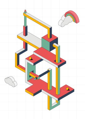 Isometric geometrik şekil soyut arkaplan modern sanat tarzı. Tasarım ögesi şablonu poster, arkaplan, yayın, broşür, broşür, broşür, broşür, illüstrasyon için kullanılabilir