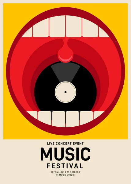 Modèle Affiche Musique Fond Modèle Avec Disque Vinyle Style Rétro — Image vectorielle