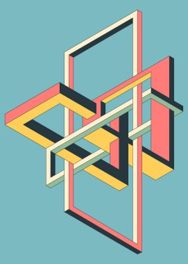 Isometric geometrik şekil soyut arkaplan modern sanat tarzı. Tasarım ögesi şablonu poster, arkaplan, yayın, broşür, broşür, broşür, broşür, illüstrasyon için kullanılabilir